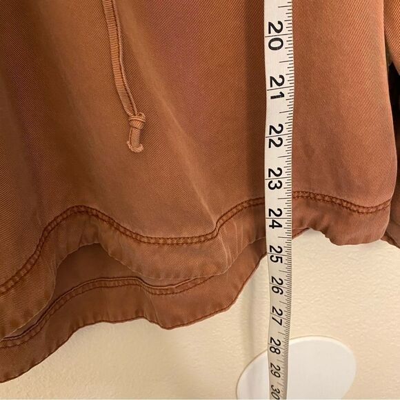 Free People Under Your Spell 100% Tencel orange long sleeve lace up blouse Top L - Picture 13 of 13